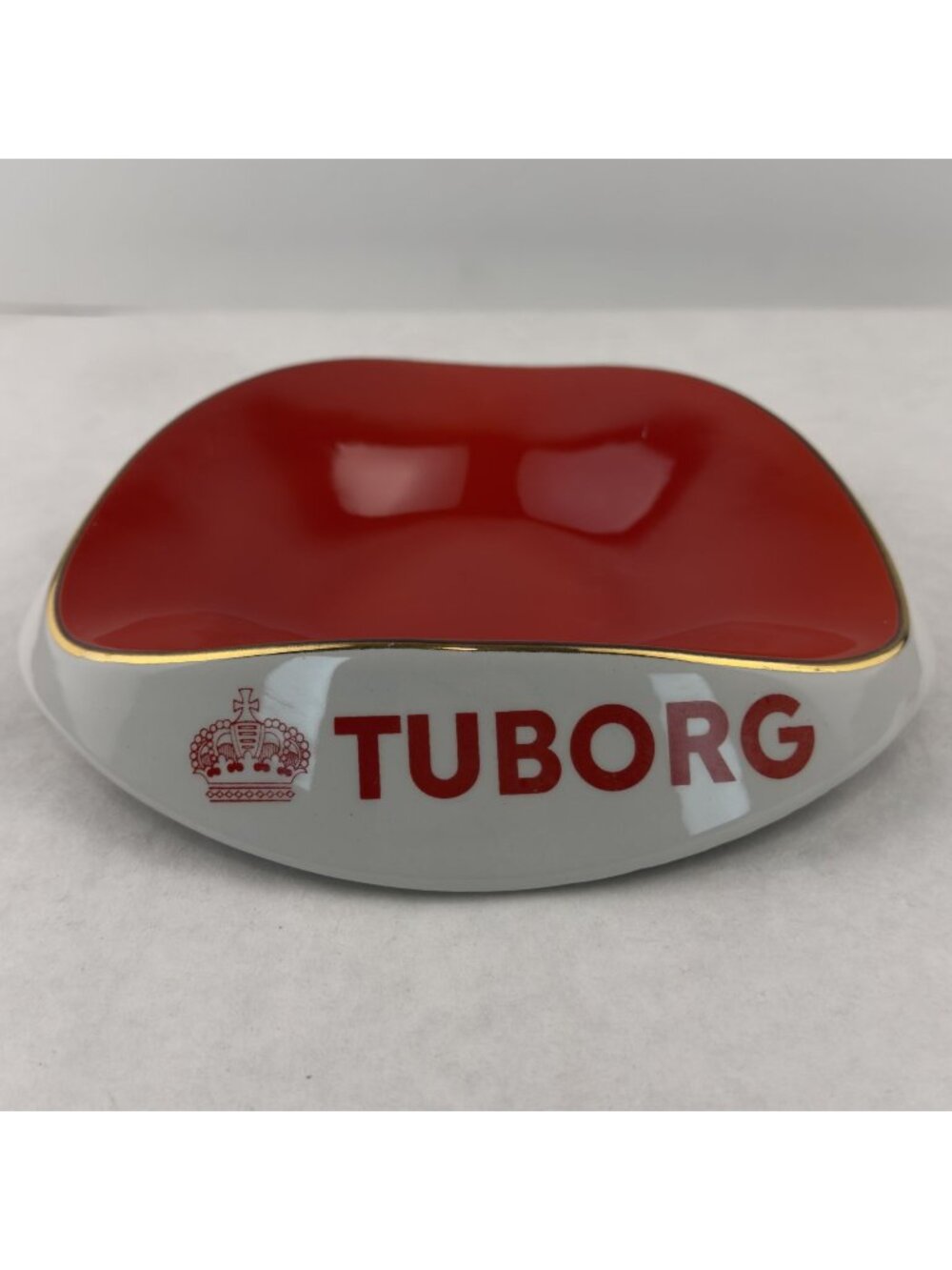 Vintage Tuborg Beer Advertising Ashtray Lunéville France Porcelain Red Barware